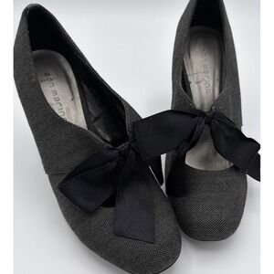 Ann Marino  Women's Shoes 7 Black Herringbone 3.5 In Heels Bow Tie‎ 1578